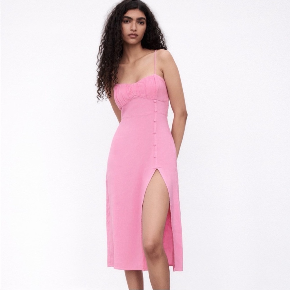 Zara pink linen midi dress